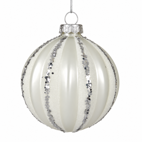 Weihnachtskugel Glas silber blau/weiß 8 cm