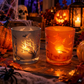 Windlicht Glas gefrostet lila orange 8x8x9.5 cm – Lifestyle Home & Garden