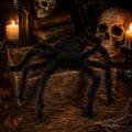 Gigantische schwarze spinne 52 cm mit rotn leuchtenden augen und flauschigem material als dekoration