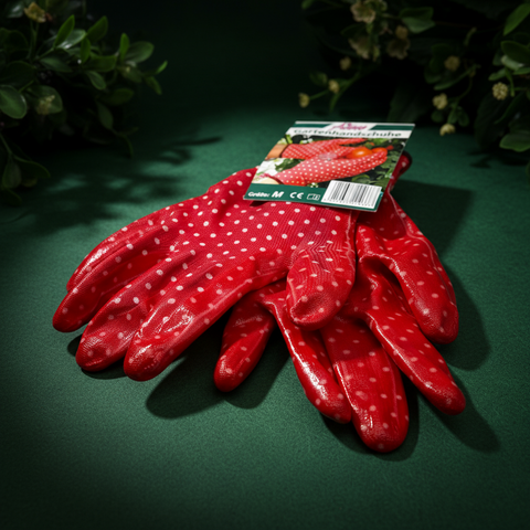 Gartenhandschuhe rot größe m aus robustem gummimaterial mit weißen punkten für den gartengebrauch