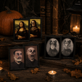 Schwarz gerahmte halloween porträt prints horrorbild 36x48 cm mit mona lisa und skelett in sepia und grau