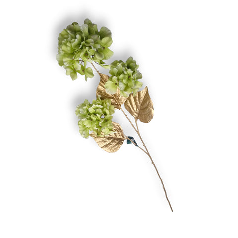 Hortensienzweig Grün mit goldenem stiel 88 cm