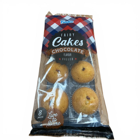 Eine Packung finalez fairy cakes mini schoko-muffins 200 g mit rot weiß blau kariertem design und sichtfenstern