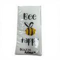 Taschentücher mit spruch weißes küchentuch mit bienenmotiv in gelb und schwarz und schriftzug bee happy in schwarz