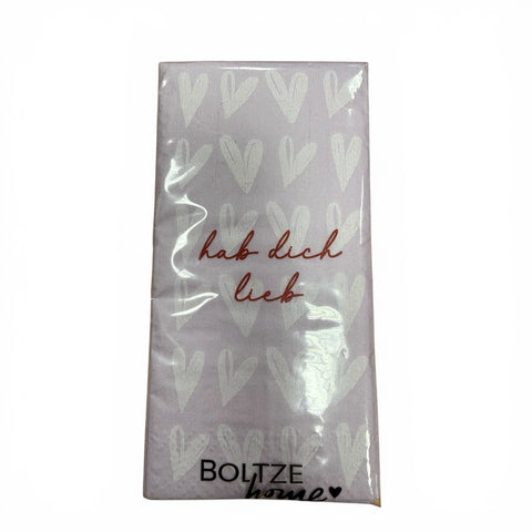 Ein pack weißer taschentücher mit herzmotiv und rot cursivem spruch hab dich lieb von boltze home