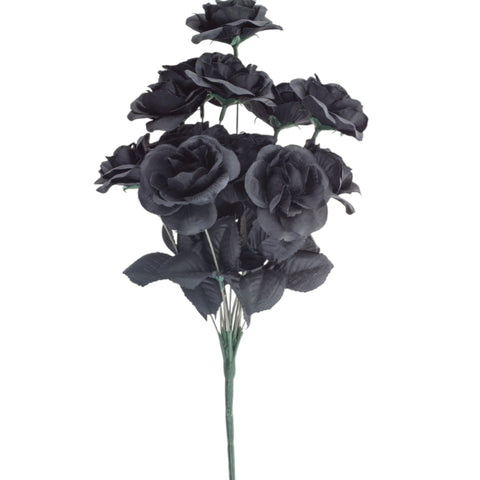 Ein 12er-bouquet künstlicher schwarze rosen mit detaillierten blütenblättern und grünen stielen