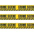 Absperrband crime scene 6 m in gelb mit schwarzem text und diagonalen streifen aus robustem kunststoff