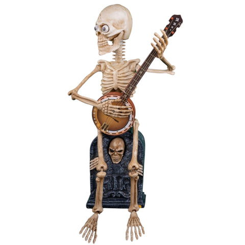 Animiertes Skelett auf Grabstein mit Banjo 90 cm Halloween Funny Fashion