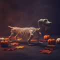 Dachshund-skelett aus offweißem kunststoff mit beweglichen gelenken und realistischem knochenbau