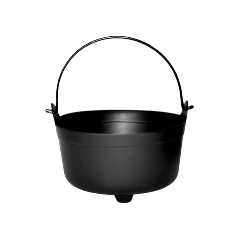 Schwarzer gusseiserner hexenkessel 23 cm mit stabilem bogenhenkel und kleinem fuss am boden