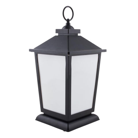 Led-laterne animiert 36x17 cm schwarze laterne mit mattweißen glasflächen und metallringgriff