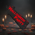 Ein 50 cm halloween-schild aus schwarzem material mit rissiger optik und blutrot tropfender schrift halloween party