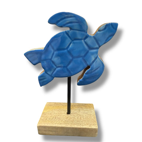 Blaue Schildkröte aus Mangoholz 16 cm