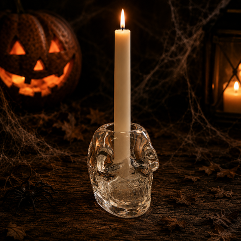 Stabkerzenhalter Totenkopf Glas