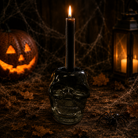 Stabkerzenhalter Totenkopf Glas