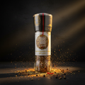 Transparent glas chili-mühle würzmischung 50g von doco food mit goldenen mustern und weißem etikett