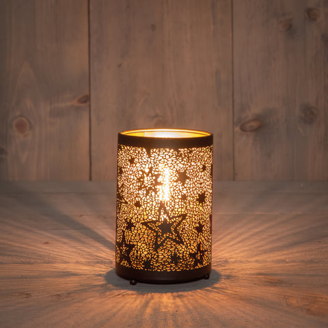 Led laterne sterne 8.5x13cm schwarz mit warmem licht und sternförmigen ausschnitten aus metallrahmen