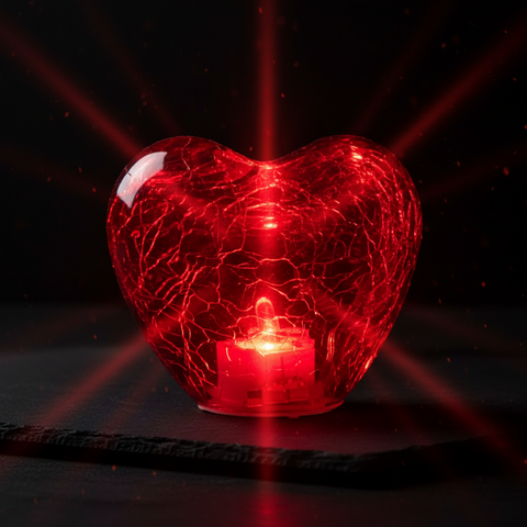 Led-herz cuore mini rot 8x6cm leuchtendes herz aus glas mit rissiger struktur und eingebauter led-lichtkerze