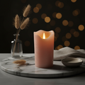 Led echtwachskerze rosa 7,5x12,5 cm soft pfirsichfarben mit realistischer flamme wie eine traditionelle wachskerze
