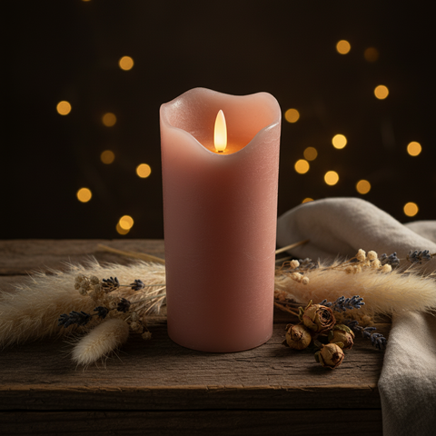 Led echtwachskerze rosa 7,5x15 cm mit sanft leuchtender pinkfarbener led flamme und realistischem wachskörper