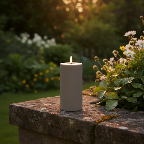 LED-Outdoorkerze grau Ø 7,5 x 17 cm