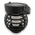Schwarze led solarhängelaterne mit warmweißem licht und rippemuster im käfig design und griff