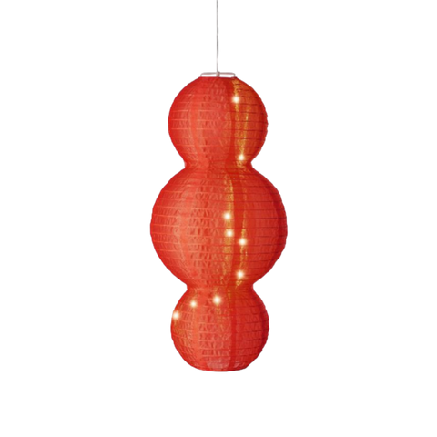 Eine lebendige rote drei-stöckige papierlaterne lumineo solar laterne 28x58cm mit eingebauten warmen lichtern
