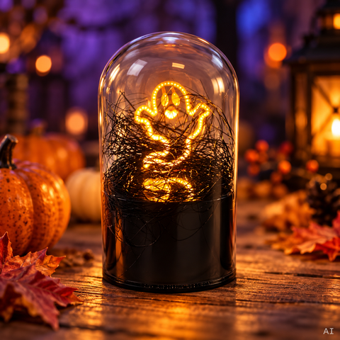 LED Glasglocke Halloween 7x7x12 cm