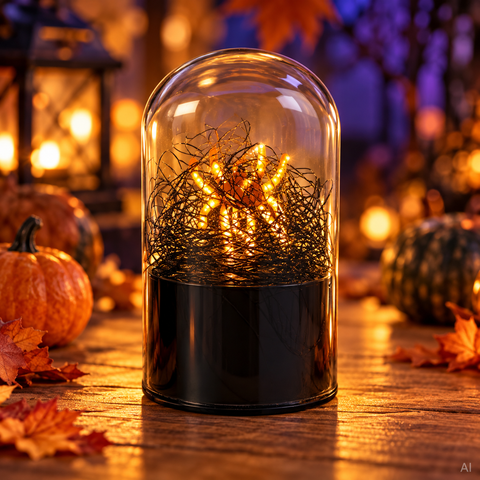 LED Glasglocke Halloween 7x7x12 cm