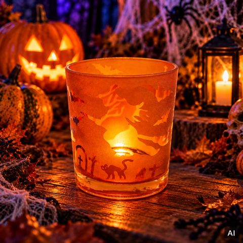 Windlicht Glas gefrostet lila orange 8x8x9.5 cm – Lifestyle Home & Garden