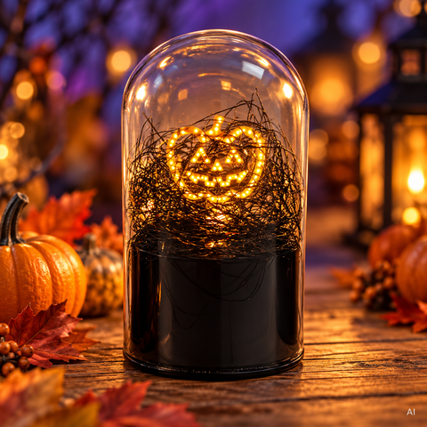 LED Glasglocke Halloween 7x7x12 cm