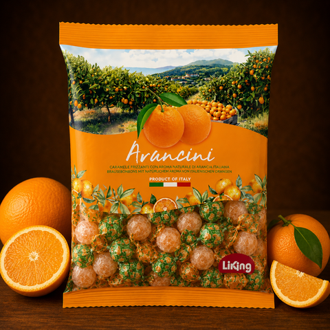 LiKing Arancini Brausebonbons mit Orangengeschmack 150g