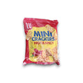 Rote und gelbe verpackung eines lu mini cracker 77g hot und spicy snackbeutels