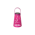 Pink solar-laterne mit perforiertem design und griff für warmweißes gelbes licht