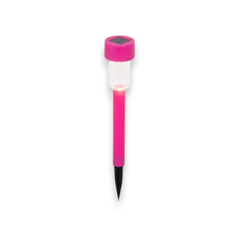 Solar-gartenstecker warmweiß pink mit transparentem gehäuse und schwarzer spitze zur solaren gartenbeleuchtung