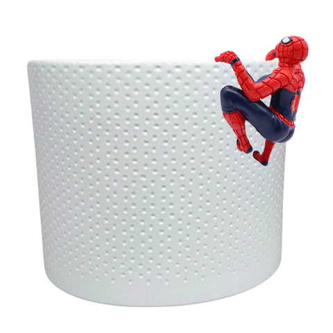 Topf buddy spiderman weiße zylindrische lampenschirm mit strukturierter punktoberfläche und rotem blauen spider-man figur