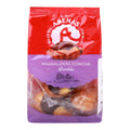 Eine rote und violette verpackung der arenas marke marble schokoladenmuffins mit durchsichtigem fenster zeigt den marmorierten innenraum