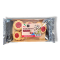 Packung margherita 160g gebäck mit kirschfüllung in transparenter folie mit goldbraunen mürbeteigkeksen und roter kirschmitte