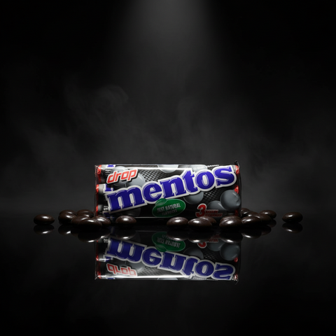 Ein sleek schwarzes und silbernes mentos lakritz 3er-pack mit glänzendem finish und blauen sowie grünen akzenten