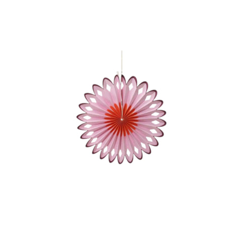 Blume papier 30cm zarter pinker papierfächer mit orangefarbenem innenkreis und dunkelviolettem rand für festdeko