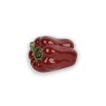 Glänzende rote porzellan paprika mit grünem stiel und geriffelter oberfläche als dekorative keramik