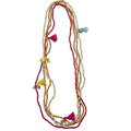 Bunte perlenkette 48 cm mit mehrreihigen bunten perlen, quasten und kleinen dekorativen anhängern