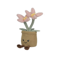Plüschblume mit 2 blüten beige gerippter kuscheliger pflanzentopf mit grünem stängel und zwei rosa blüten