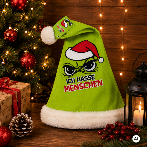 Plüschige Weihnachtsmütze "Festtagsmuffel", 34x48cm