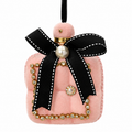 Anhänger parfürm samt 6x9x12cm rosa samt parfümflakon mit schwarzer schleife goldakzenten und funkelnden strasssteinen