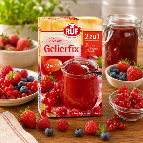 Ruf gelierfix 2 beutel 50g rotes fruchtgelee fixierpulver mit 2-für-1 packung für extra fruchtige marmeladen