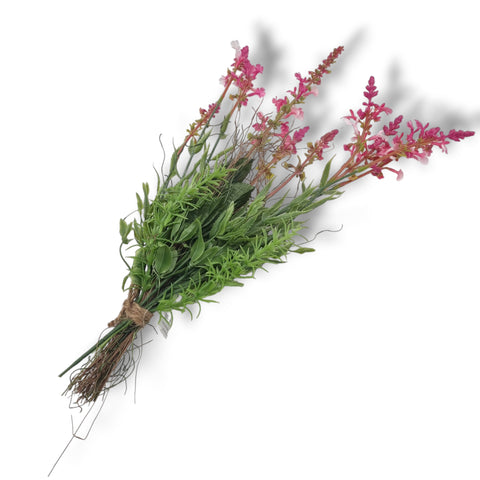 Ein lebendiger künstlicher salvien-mix-busch mit rosa blüten und üppigem grün, 48 cm lang gebunden