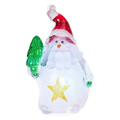 Transluzenter weißer schneemann mit led 10cm mit rotem silbernem weihnachtshut und grünem weihnachtsbaum