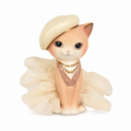 A charmante pfirsichfarbene keramikkatze katze 6.8x6.4x12cm mit cremefarbenem barett und perlenketten