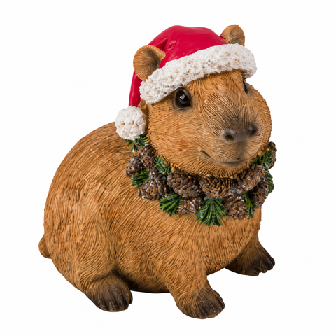 Polyresin-XMAS-Capybara braun/rot 9x6.5x11cm